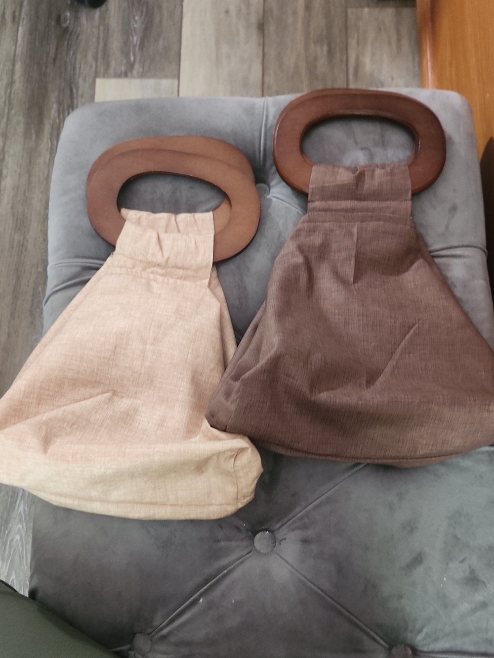Home Made Women's Wooden Handle Tote Bag - Brown and Beige